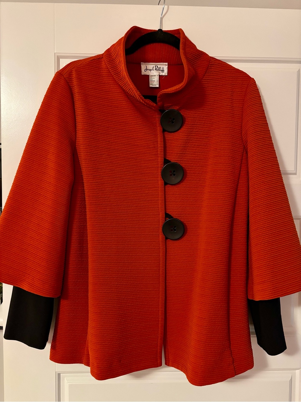 Joseph Ribkoff Vibrant Orange Textured Button-Front Pea Coat (cardigan)